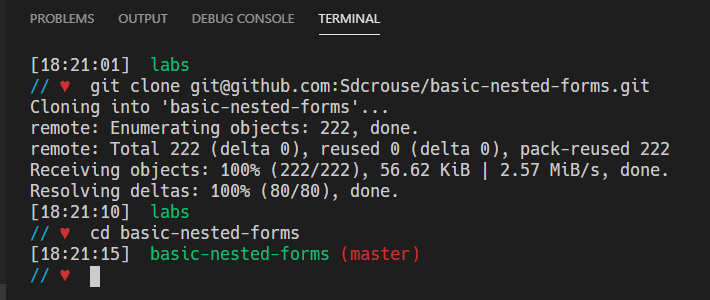 Command terminal with 'git clone' and 'cd' commands